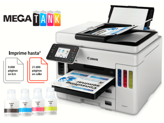 IMPRESORA CANON MAXIFY GX7010, SISTEMA TINTA CONTINUA, COLOR, 45PPM EN NEGRO Y 24PPM A COLOR, ADF (50 HOJAS), IMPRESION DUPLEX, ESCANEO DUPLEX, WIFI, ENTHERNET, DOBLE BANDEJA FRONTAL (500 HOJAS) Y BANDEJA SUPERIOR (100 HOJAS), IMPRIME HASTA 9,000 PAGINAS EN NEGRO (MODO ECO) Y 21,000 EN COLOR. CABEZAL Y CARTUCHO MANTENIMIENTO REMPLAZABLES (MC-G01). CICLO MENSUAL HASTA 45,000 IMPRESIONES.
