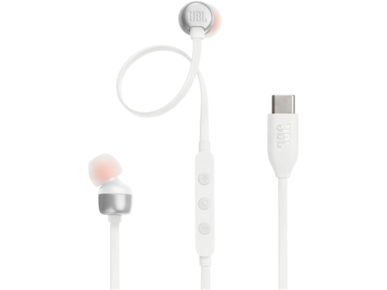 AUDIFONO JBL TUNE 310C INTRAUDITIVOS CON CABLE DE ALTA RESOLUCION, CON CONTROL REMOTO DE 3 BOTONES, CON MICROFONO, COLOR BLANCO, COMPATIBLE CON DISPOSITIVOS USB-C (JBLT310CBLKAM)