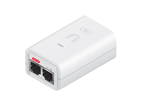 POWER OVER ETHERNET INJECTOR UBIQUITI POE-24-7W-G-WH - 110 V AC, 220 V AC INPUT - 24 V DC, 300 MA OUTPUT - 1 ETHERNET INPUT PORT(S) - 1 ETHERNET OUTPUT PORT(S) - 7 W, GIGABIT LAN