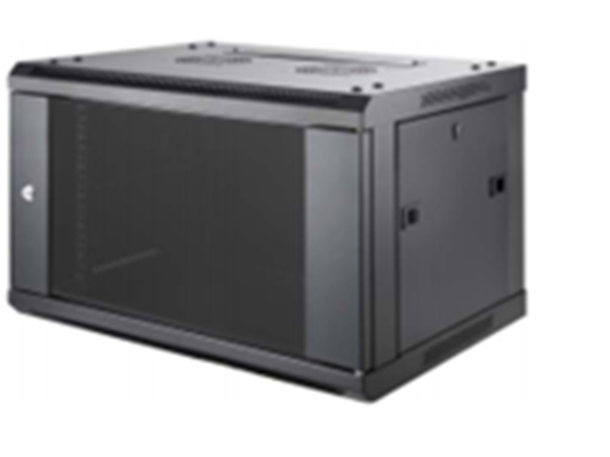 GABINETE DE PARED AGILER 9U, 19" 600 X 550, PUERTA FRONTAL CON CRISTAL TEMPLADO CON CERRADURA, BLACK, PANELES LATERALES ABIERTOS, NO ABANICO.