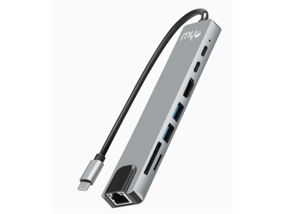 HUB USB MYO TIPO-C, 8 EN 1, USB 3.0, USB 2.0, 1X HDMI, 1X TIPO-C PD 100W, SD LECTOR. 1X RJ45.