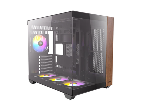 [107830] CASE GAMING ANTEC CX800 WOOD ARGB MID-TOWER. COLOR NEGRO. PANEL FRONTAL CON ACABADO DE MADERA Y MALLA PARA ALTO FLUJO DE AIRE. PANEL LATERAL COMPLETO DE VIDRIO TEMPLADO. INCLUYE TRES VENTILADORES ARGB DE 120MM PREINSTALADOS (DOS INFERIORES, UNO TRASERO). GESTIÓN DE CABLES: 24MM. CONECTIVIDAD FRONTAL: DOS PUERTOS USB 3.0, UN PUERTO USB 2.0 Y AUDIO HD. SOPORTA PLACAS BASE ATX, MICRO-ATX E ITX. ALTURA MÁXIMA DISIPADOR CPU: 160MM. LONGITUD MÁXIMA GPU: 330MM. CAPACIDAD PARA DOS UNIDADES DE 3.5" Y DOS UNIDADES DE 2.5". FUENTE DE PODER ATX (HASTA 160MM CON HDD). FILTRO DE POLVO MAGNÉTICO SUPERIOR.